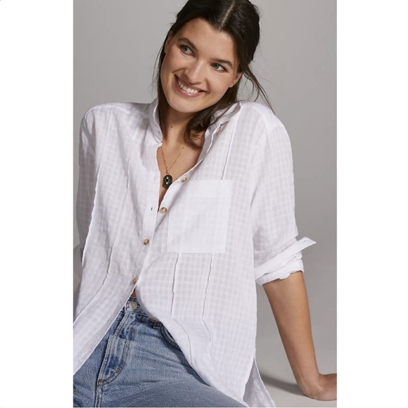 NEW Anthropologie Textured Button Down Tunic in White, Size M - Picture 2 of 15